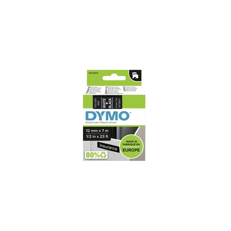 Dymo oryginalny taśma do drukarek etykiet, Dymo, 45021, S0720610, biały druk/czarny podkład, 7m, 12mm, D1