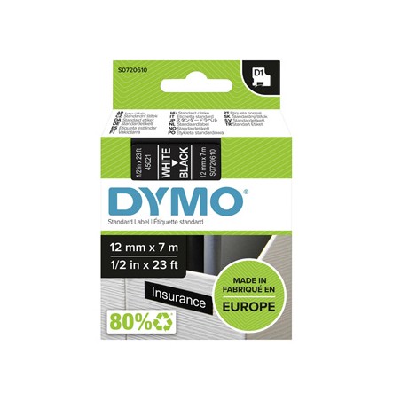 Dymo oryginalny taśma do drukarek etykiet, Dymo, 45021, S0720610, biały druk/czarny podkład, 7m, 12mm, D1