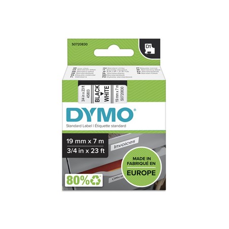 Dymo oryginalny taśma do drukarek etykiet, Dymo, 45803, S0720830, czarny druk/biały podkład, 7m, 19mm, D1