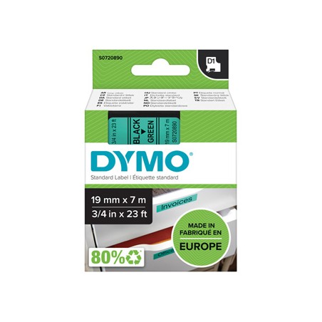 Dymo oryginalny taśma do drukarek etykiet, Dymo, 45809, S0720890, czarny druk/zielony podkład, 7m, 19mm, D1