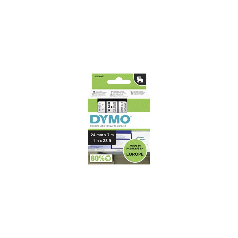 Dymo oryginalny taśma do drukarek etykiet, Dymo, 53710, S0720920, czarny druk/przezroczysty podkład, 7m, 24mm, D1