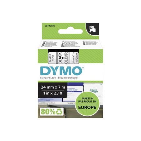 Dymo oryginalny taśma do drukarek etykiet, Dymo, 53710, S0720920, czarny druk/przezroczysty podkład, 7m, 24mm, D1