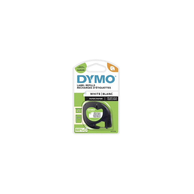 Dymo oryginalny taśma do drukarek etykiet, Dymo, 59421, S0721510, czarny druk/biały podkład, 4m, 12mm, LetraTag taśma papierowa