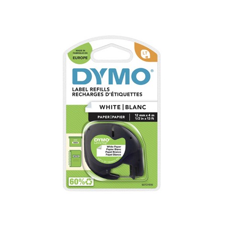 Dymo oryginalny taśma do drukarek etykiet, Dymo, 59421, S0721510, czarny druk/biały podkład, 4m, 12mm, LetraTag taśma papierowa