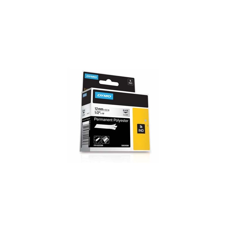 Dymo oryginalny taśma do drukarek etykiet, Dymo, 622289, czarny druk/przezroczysty podkład, 5.5m, 12mm, RHINO poliestrowa trwała