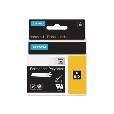Dymo oryginalny taśma do drukarek etykiet, Dymo, 622290, czarny druk/przezroczysty podkład, 5.5m, 19mm, RHINO poliestrowa trwała
