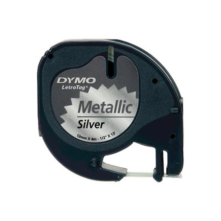 Dymo oryginalny taśma do drukarek etykiet, Dymo, S0721730, czarny druk/srebrny podkład, 4m, 12mm, LetraTag metalik silver