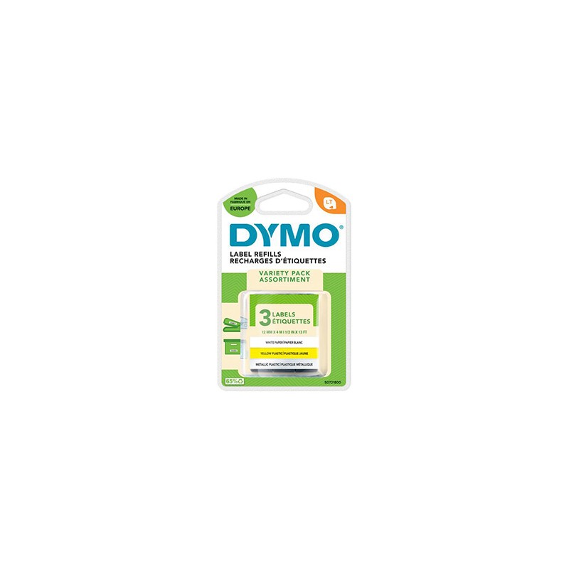 Dymo oryginalny taśma do drukarek etykiet, Dymo, 91241, S0721800, czarny druk/biały / żółty / srebrny podkład, 4m, 12mm, 3szt