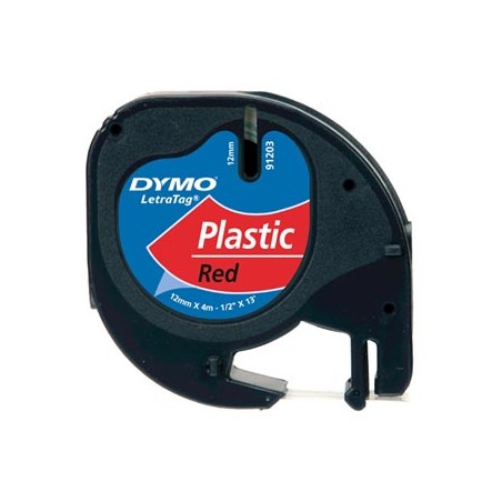 Dymo oryginalny taśma do drukarek etykiet, Dymo, 91203, S0721630, czarny druk/czerwony podkład, 4m, 12mm, LetraTag taśma plastik