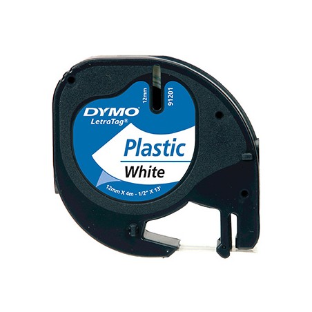 Dymo oryginalny taśma do drukarek etykiet, Dymo, 91221, S0721660, czarny druk/biały podkład, 4m, 12mm, LetraTag taśma plastikowa
