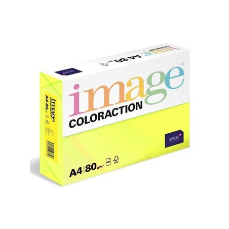 Papier kserograficzny Coloraction, Ibiza, A4, 80 g/m2, refleksyjny żółty, 500 arkusza, nadaje się do druku atramentowego