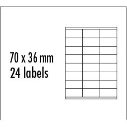 Logo etykiety 70mm x 36mm, A4, matowe, żółte, 24 etykiety, pakowane po 10 szt., do drukarek atramentowych i laserowych