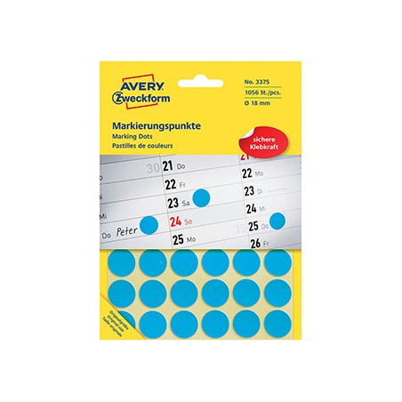 Avery Zweckform etykiety 18mm, niebieskie, 48 etykiety, do znakowania, pakowane po 22 szt., 3375, do pisma odręcznego