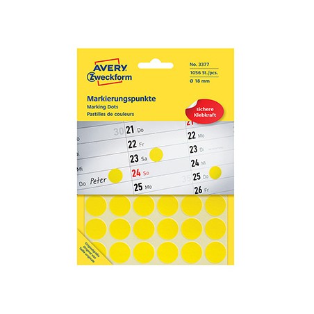 Avery Zweckform etykiety 18mm, żółte, 48 etykiety, do znakowania, pakowane po 22 szt., 3377, do pisma odręcznego