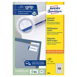 Avery Zweckform etykiety 52.5 x 21.2 mm, A4, białe, 56 etykiety, pakowane po 100 szt., 3668, do drukarek laserowych i atramentow