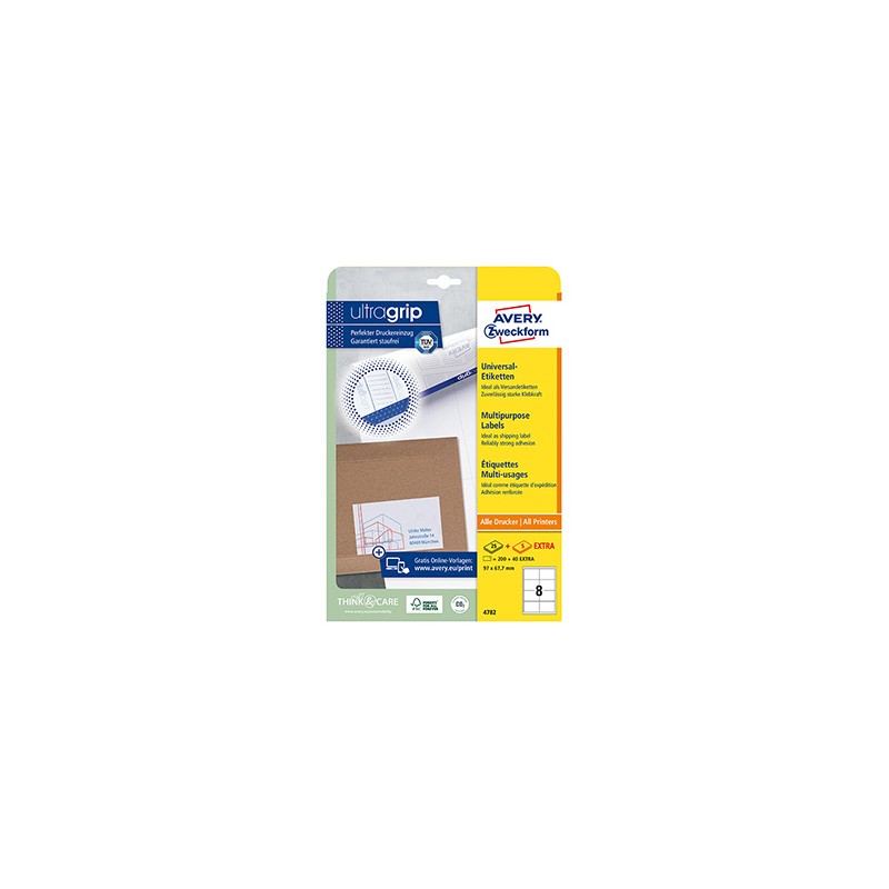 Avery Zweckform etykiety 97 x 67.7 mm, A4, białe, 8 etykiety, QuickPEEL, pakowane po 30 szt., 4782, do drukarek laserowych i atr