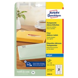 Avery Zweckform etykiety 63.5mm x 38.1mm, A4, przezroczysty, przezroczysta, 21 etykiety, adresowa, pakowane po 25 szt., J8560-25