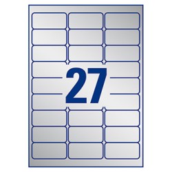 Avery Zweckform etykiety 63.5mm x 29.6mm, A4, srebrne, 27 etykiety, bardzo trwałe, pakowane po 20 szt., L6011-20, do drukarek la