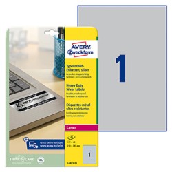 Avery Zweckform etykiety 210mm x 297mm, A4, srebrne, 1 etykieta, bardzo trwałe, pakowane po 20 szt., L6013-20, do drukarek laser