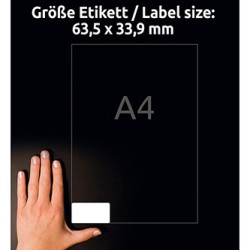 Avery Zweckform etykiety 63.5mm x 33.9mm, A4, białe, 24 etykiety, trzykrotnie silniejszy klej, pakowane po 20 szt., L6141-20, do