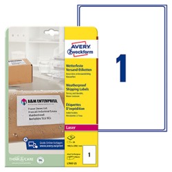 Avery Zweckform etykiety 199.6mm x 289.1mm, A4, białe, 1 etykieta, wodoodporny, pakowane po 25 szt., L7997-25, do drukarek laser
