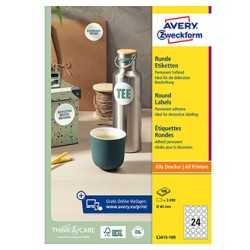 Avery Zweckform etykiety 40mm, A4, białe, 24 etykiety, pakowane po 100 szt., L3415-100, do drukarek laserowych i atramentowych