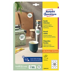Avery Zweckform etykiety 60mm, A4, białe, 12 etykiety, pakowane po 10 szt., L3416-10, do drukarek laserowych i atramentowych