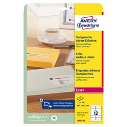 Avery Zweckform etykiety 99.1mm x 42.3mm, przezroczysty, przezroczysta, 12 etykieta, adresowa, pakowane po 25 szt., L4772-25, do