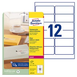 Avery Zweckform etykiety 99.1mm x 42.3mm, przezroczysty, przezroczysta, 12 etykieta, adresowa, pakowane po 25 szt., L4772-25, do