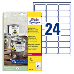 Avery Zweckform etykiety 63.5mm x 33.9mm, A4, białe, 24 etykiety, bardzo trwałe, pakowane po 20 szt., L4773-20, do drukarek lase