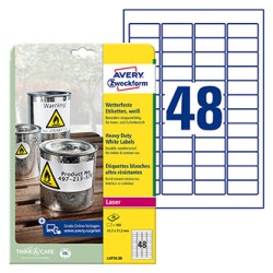 Avery Zweckform etykiety 45.7mm x 21.2mm, A4, matowe, białe, 48 etykiety, bardzo trwałe, pakowane po 20 szt., L4778-20, do druka