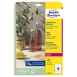 Avery Zweckform etykiety 96mm x 50,8mm, A4, białe, 10 etykiety, lśniący  - crystal clear, pakowane po 25 szt., L7783-25, do druk