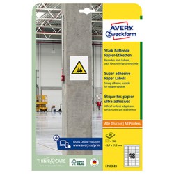Avery Zweckform etykiety 45.7mm x 21.2mm, A4, białe, 48 etykiety, o wysokiej przylepności, pakowane po 20 szt., L7873-20, do dru