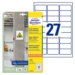 Avery Zweckform etykiety 63.5mm x 29.6mm, A4, białe, 27 etykiety, o wysokiej przylepności, pakowane po 20 szt., L7874-20, do dru