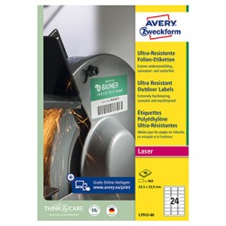 Avery Zweckform etykiety 63.5mm x 33.9mm, A4, matowe, białe, 24 etykiety, bardzo trwałe, pakowane po 40 szt., L7912-40, do druka