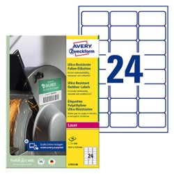 Avery Zweckform etykiety 63.5mm x 33.9mm, A4, matowe, białe, 24 etykiety, bardzo trwałe, pakowane po 40 szt., L7912-40, do druka