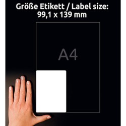 Avery Zweckform etykiety 99.1mm x 139mm, A4, białe, 4 etykiety, bardzo trwałe, pakowane po 10 szt., L7915-10, do drukarek lasero