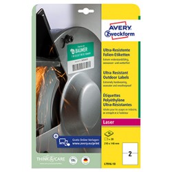 Avery Zweckform etykiety 210mm x 148mm, A4, białe, 2 etykiety, bardzo trwałe, pakowane po 10 szt., L7916-10, do drukarek laserow