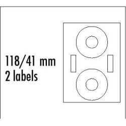 Logo etykiety na CD 118/41mm, A4, matowe, białe, 2 etykiety, 2 płyty, 140g/m2, pakowane po 25 szt., do drukarek atramentowych i 