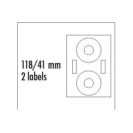 Logo etykiety na CD 118/41mm, A4, matowe, białe, 2 etykiety, 2 płyty, 140g/m2, pakowane po 25 szt., do drukarek atramentowych i 