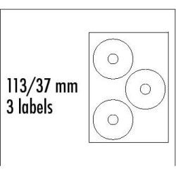 Logo etykiety na CD 113/37mm, A4, matowe, białe, 3 etykiety, 140g/m2, pakowane po 10 szt., do drukarek atramentowych i laserowyc