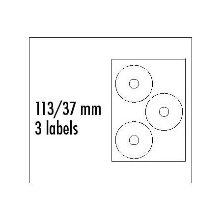 Logo etykiety na CD 113/37mm, A4, matowe, białe, 3 etykiety, 140g/m2, pakowane po 25 szt., do drukarek atramentowych i laserowyc
