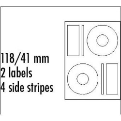 Logo etykiety na CD 118/41mm, A4, matowe, białe, 2 etykiety, 4 prążki, 140g/m2, pakowane po 10 szt., do drukarek atramentowych i