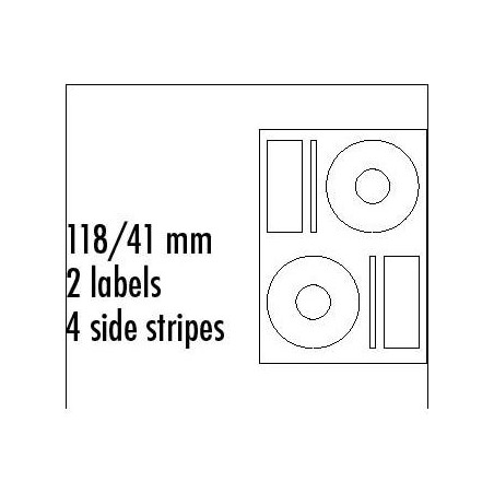 Logo etykiety na CD 118/41mm, A4, matowe, białe, 2 etykiety, 4 prążki, 140g/m2, pakowane po 25 szt., do drukarek atramentowych i