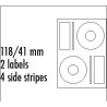 Logo etykiety na CD 118/41mm, A4, matowe, białe, 2 etykiety, 4 prążki, 140g/m2, pakowane po 25 szt., do drukarek atramentowych i