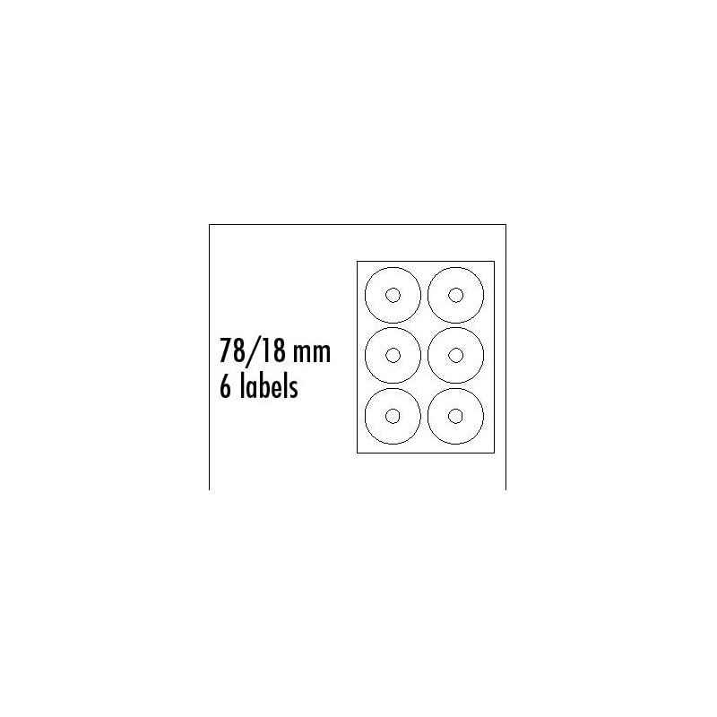 Logo etykiety na CD 78/18mm, A4, matowe, białe, 6 etykiety, 140g/m2, pakowane po 10 szt., do drukarek atramentowych i laserowych