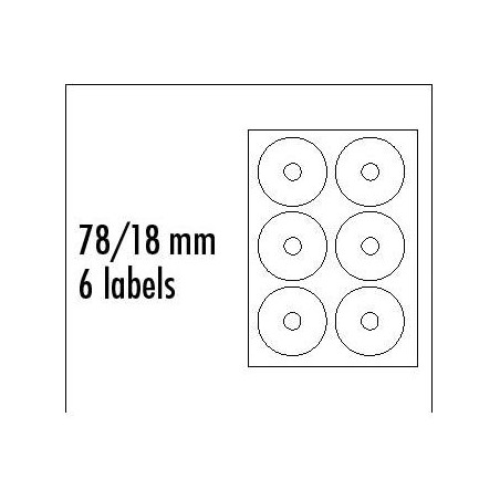 Logo etykiety na CD 78/18mm, A4, matowe, białe, 6 etykiety, 140g/m2, pakowane po 10 szt., do drukarek atramentowych i laserowych