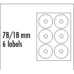 Logo etykiety na CD 78/18mm, A4, matowe, białe, 6 etykiety, 140g/m2, pakowane po 25 szt., do drukarek atramentowych i laserowych