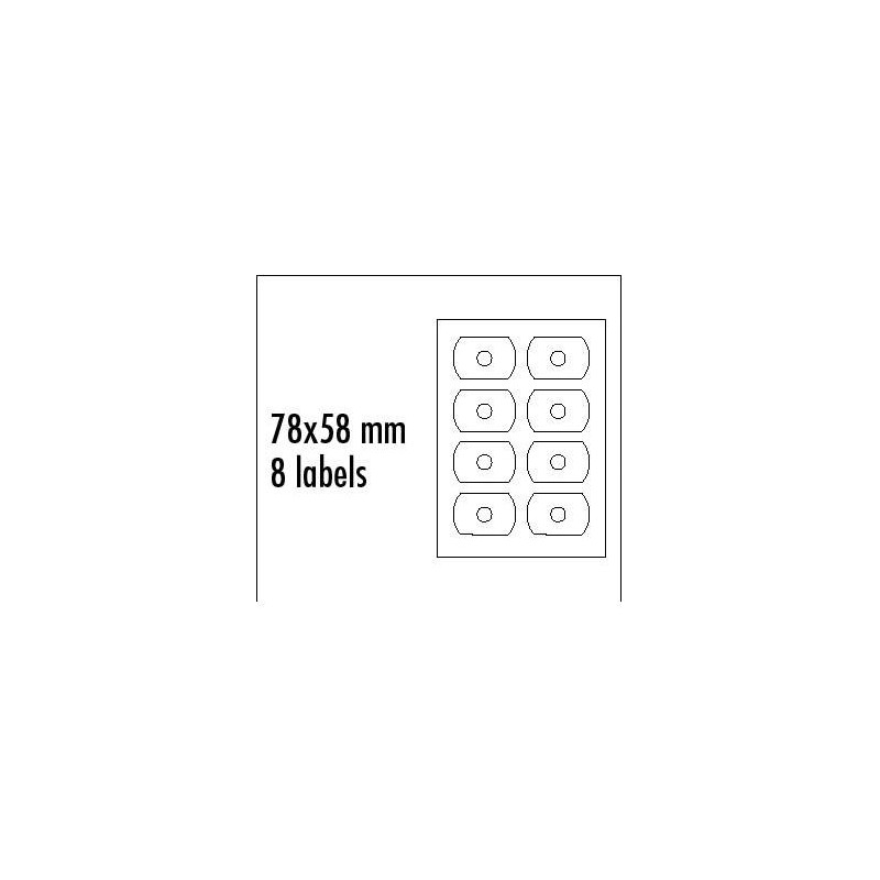 Logo etykiety na CD 78mm x 58mm, A4, matowe, białe, 8 etykiety, CD-R card, 140g/m2, pakowane po 10 szt., do drukarek atramentowy