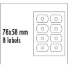 Logo etykiety na CD 78mm x 58mm, A4, matowe, białe, 8 etykiety, CD-R card, 140g/m2, pakowane po 10 szt., do drukarek atramentowy